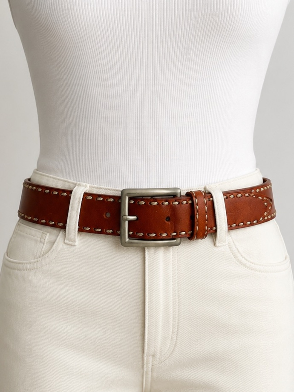Cipriani Cipriani Italian Saddle Leather Brown Saddle Whipstitch Silver Buckle